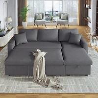 Streamdale Furniture Upholstery Sleeper Sectional Sofa With Storage Space, 2 Tossing Cushions