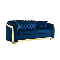 Streamdale Furniture Navy Blue Velvet Sofa Set with Gold Stainless Legs