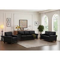Streamdale Living Room Sofa With Storage Sofa 1+2+3 Sectional Black Faux Leather