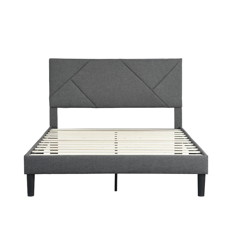 Streamdale Furniture Upholstered Platform Bed, Queen, Gray, Wood Slat Support