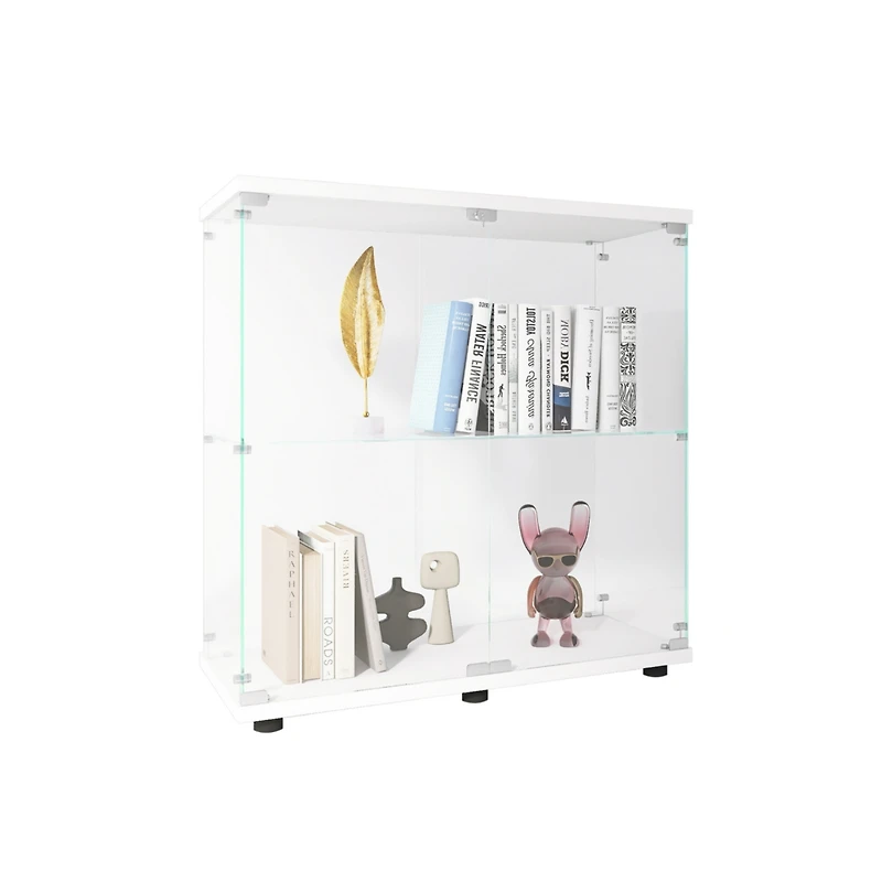 Glass Display Cabinet, 2 Shelves, Floor Standing, 33.35" X 31.69" X 14.37"