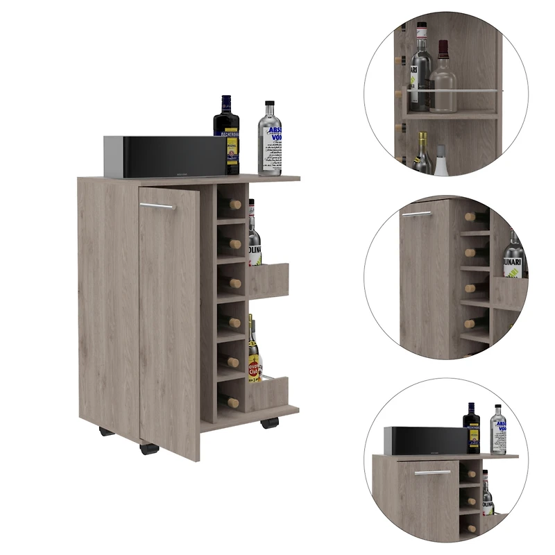 Streamdale Furniture Bartlet 2-Shelf 6-Bottle Bar Cart With Division Smokey Oak