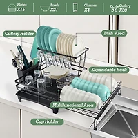 2-Tier Collapsible Expandable Dish Rack with Swivel Drain Spout and Rust-Resistant Stainless Steel Frame