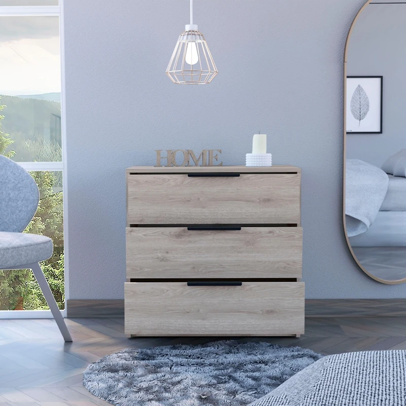 Streamdale Cannon 3-Drawer Rectangle Dresser Light Grey