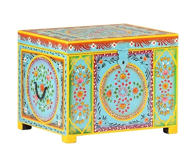 Hand Painted Storage Box x 19.7"x15.7"x15.7" Solid Mango Wood