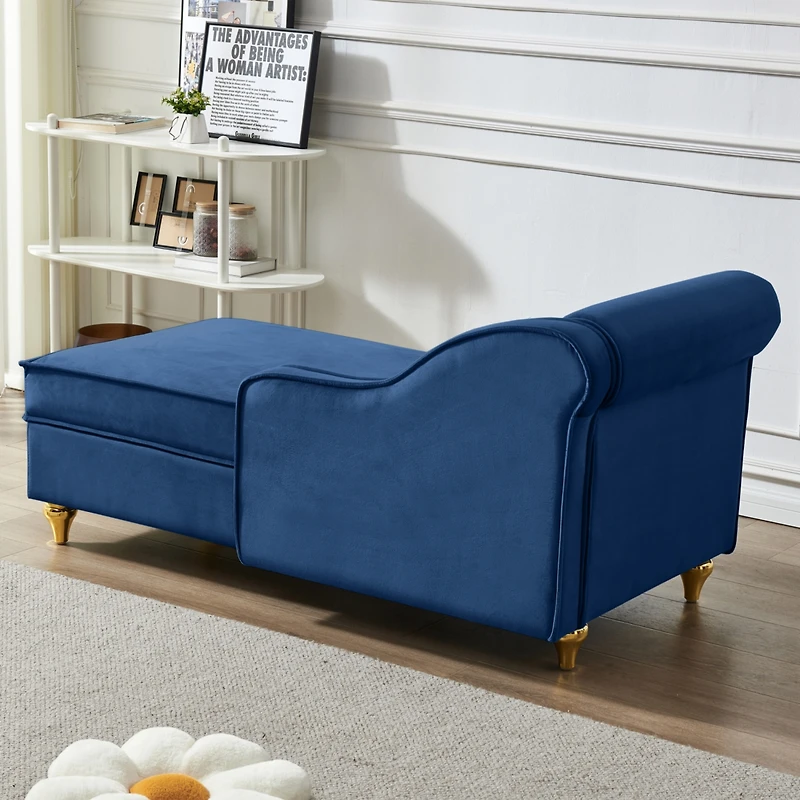 Streamdale Furniture Modern Upholstery Chaise Lounge Chair With Storage Velvet (Navy Blue)