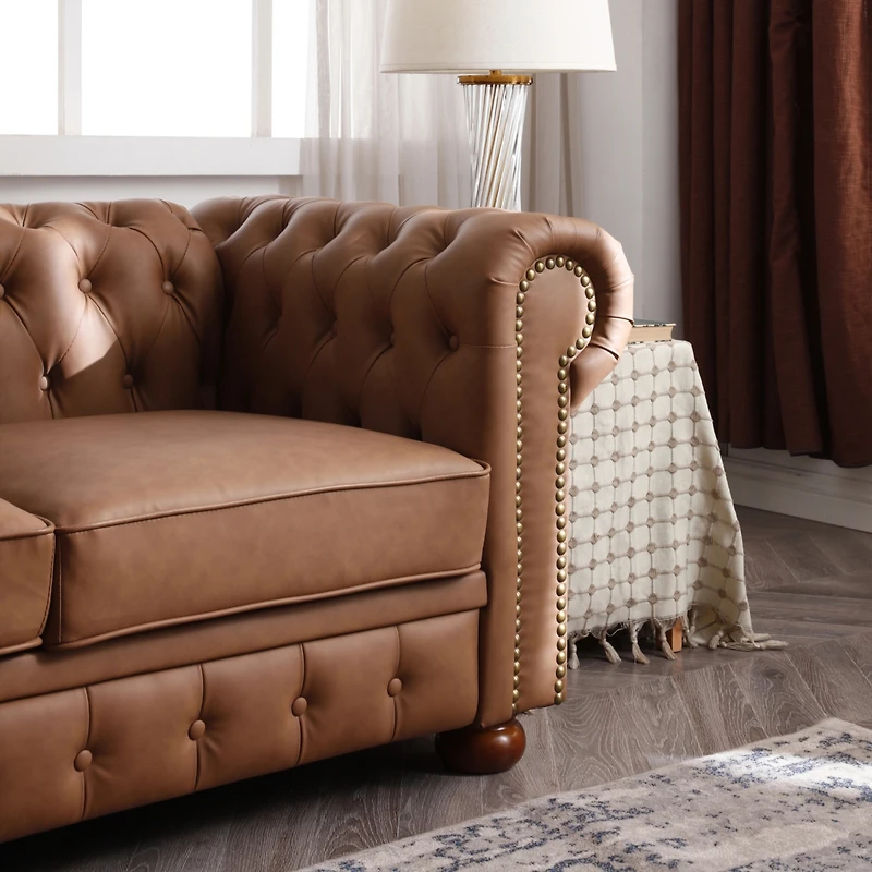Simplie Fun Classic Chesterfield Sofa Faux Leather
