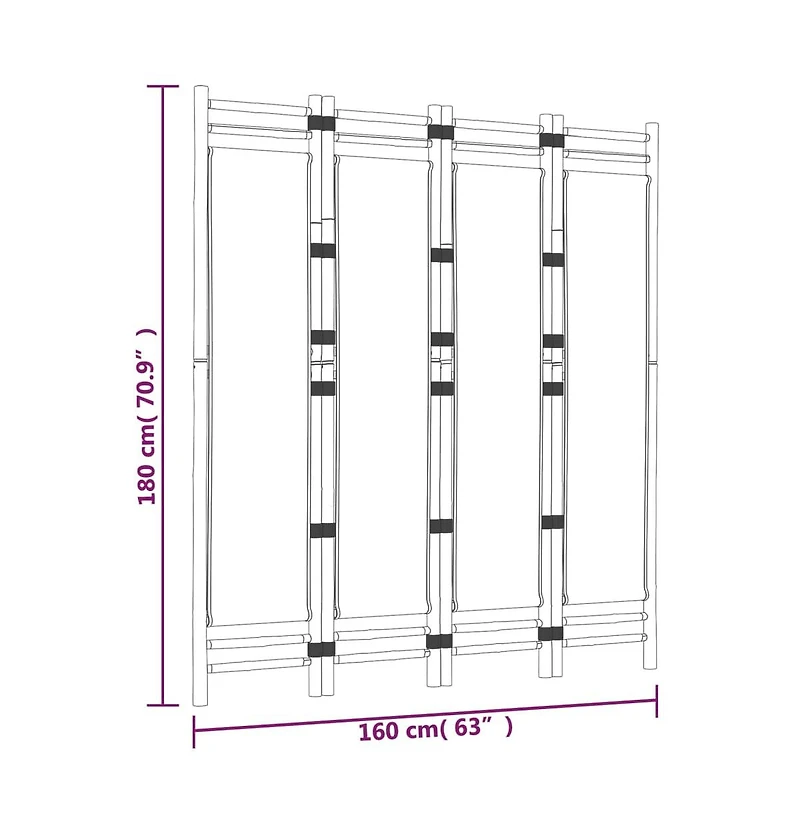 vidaXL Folding 4-Panel Room Divider 63" Bamboo and Canvas