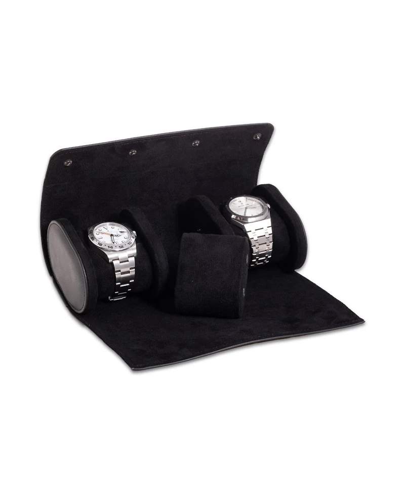 Bey-Berk Leather Three Watch Roll with Inidividual Snap Compartments
