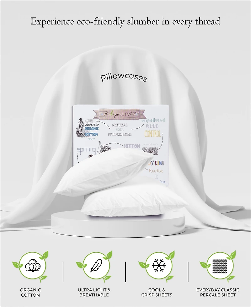 Purity Home Ultra-Light Cool Crisp 100% Cotton Percale Pillowcase Pair, King