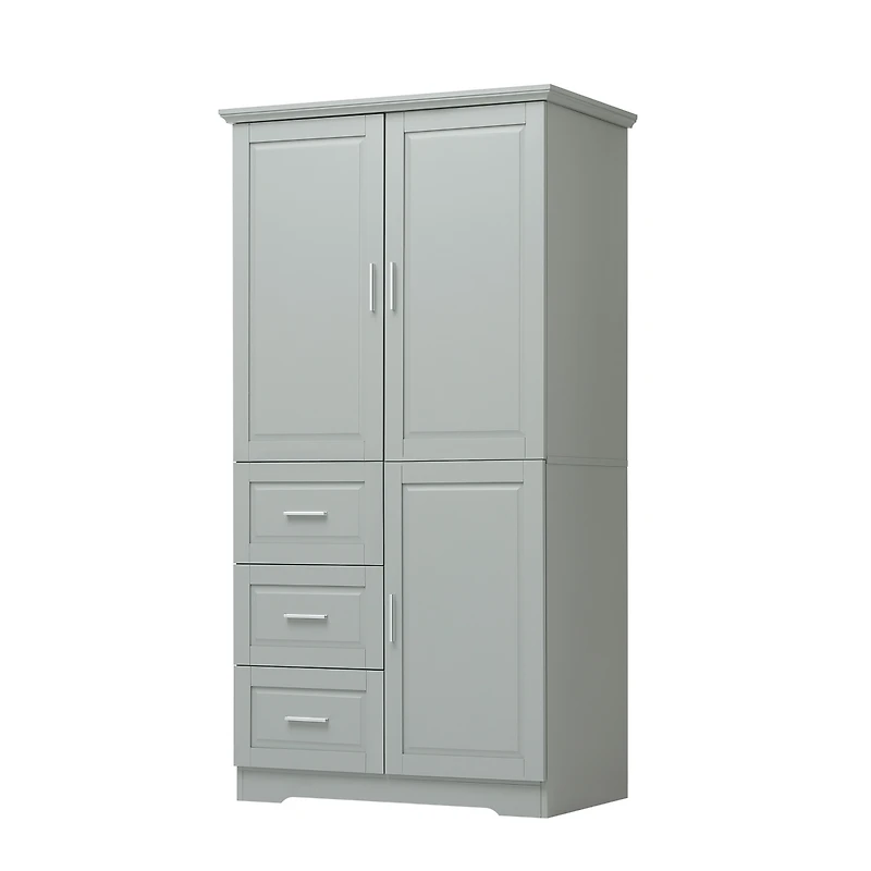 Simplie Fun Tall And Wide Storage Cabinet With Doors For Bathroom/Office, Three Drawers