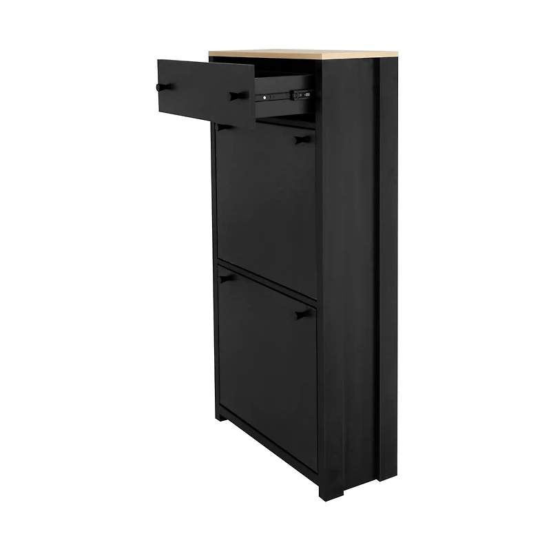 Streamdale Furniture Modern Black Shoe Cabinet with 4 Flip Drawers