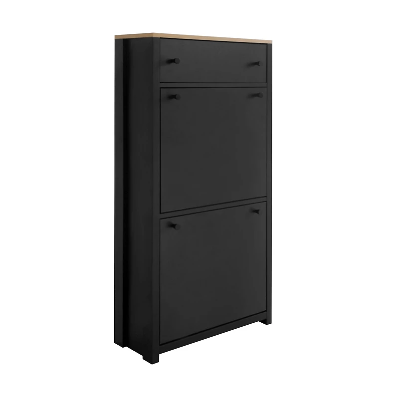 Streamdale Furniture Modern Black Shoe Cabinet with 4 Flip Drawers