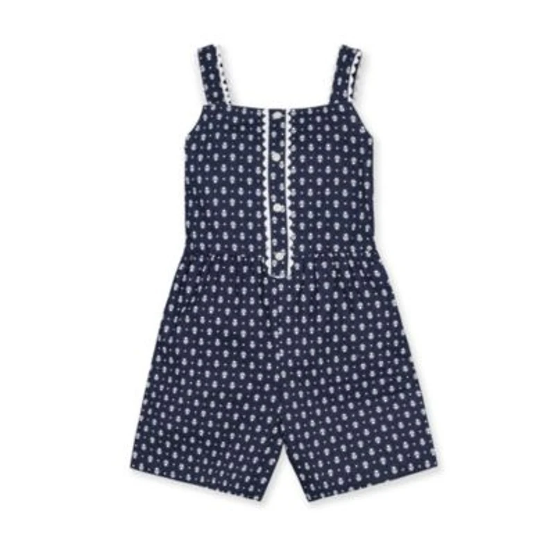 Hope Henry Mommy Me Sleeveless Linen Button Front Navy Riviera Print Romper