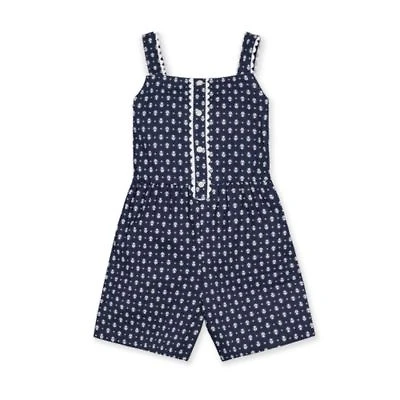 Hope Henry Mommy Me Sleeveless Linen Button Front Navy Riviera Print Romper