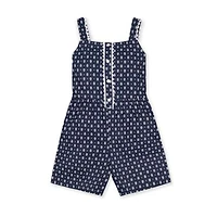 Hope Henry Mommy Me Sleeveless Linen Button Front Navy Riviera Print Romper