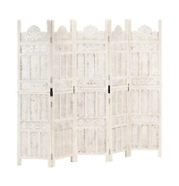 Hand carved 5-Panel Room Divider White 78.7"x65" Solid Mango Wood