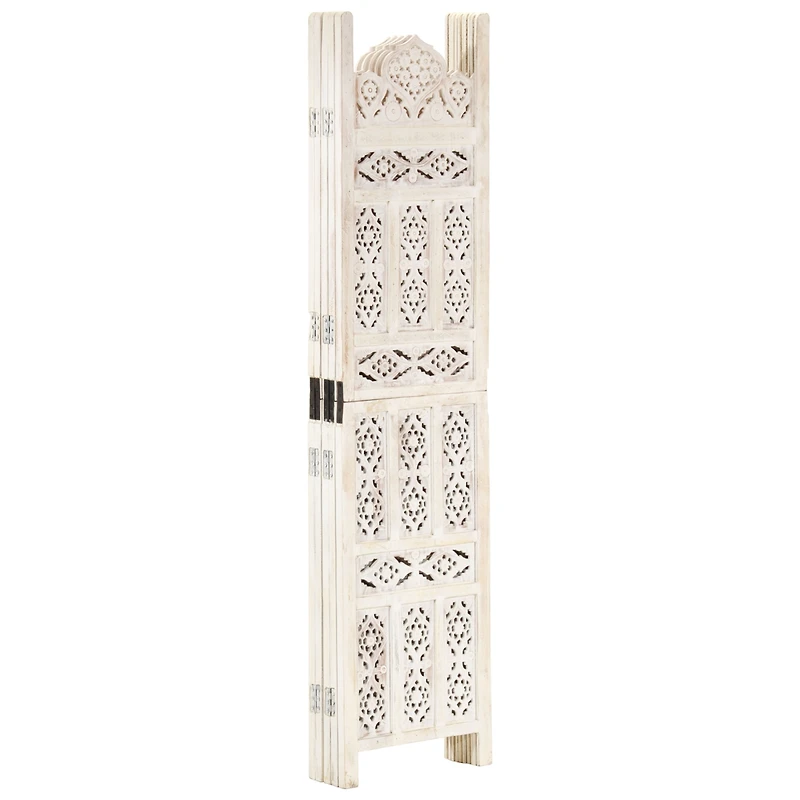 Hand carved 5-Panel Room Divider White 78.7"x65" Solid Mango Wood