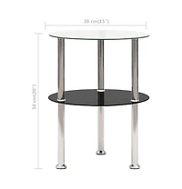 vidaXL 2-Tier Side Table Transparent & Black 15" Tempered Glass