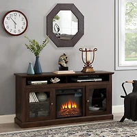 Simplie Fun Modern Tv Media Stand with 18" Fireplace Insert, 60" Wx15.75" Dx29"
