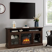 Simplie Fun Modern Tv Media Stand with 18" Fireplace Insert, 60" Wx15.75" Dx29"