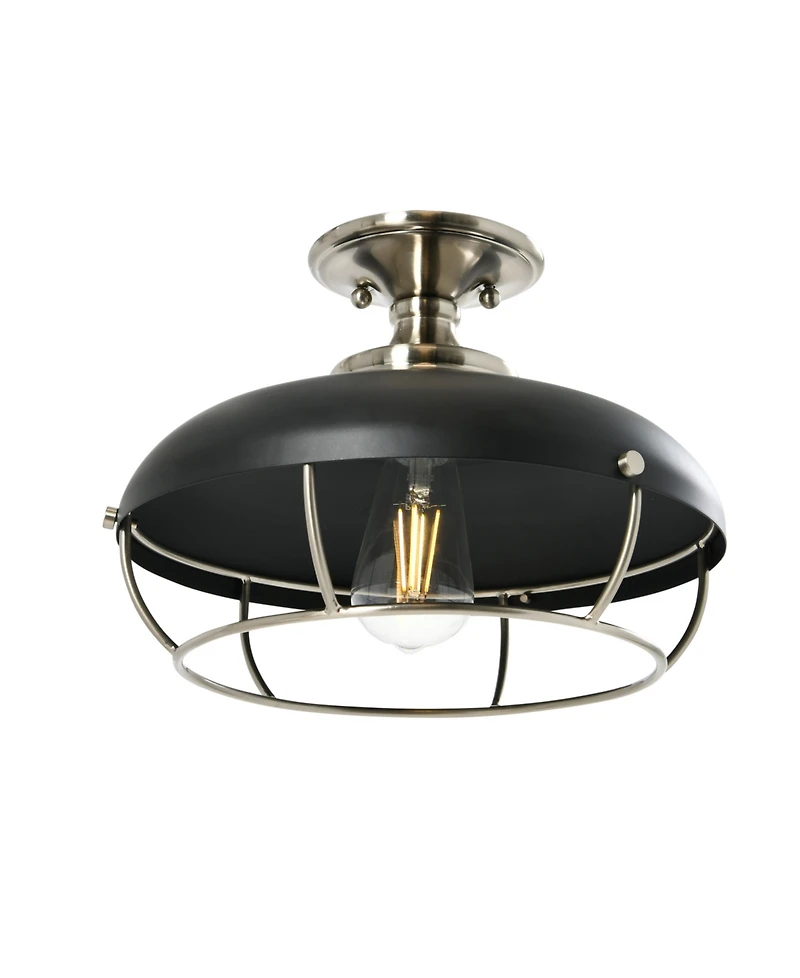 Robert Stevenson Lighting Presley - Caged Dome Metal Semi-Flush Mount Ceiling Light Brushed Nickel