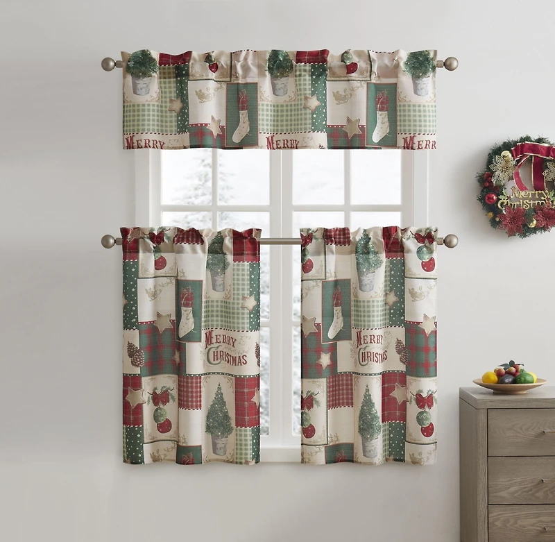 Kate Aurora Holiday Living Merry Christmas Kitchen Curtain Tier And Valance Set - 56 in. W x 36 in. L