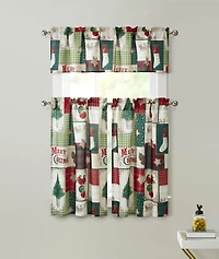Kate Aurora Holiday Living Merry Christmas Kitchen Curtain Tier And Valance Set - 56 in. W x 36 in. L
