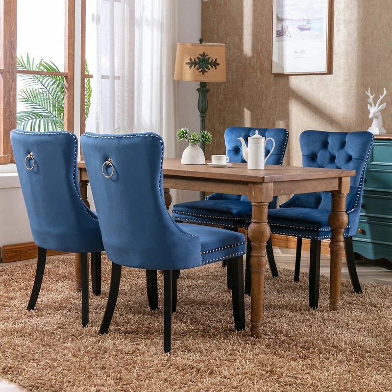 Streamdale Contemporary Velvet Dining Chairs, Blue, 2-pcs Set