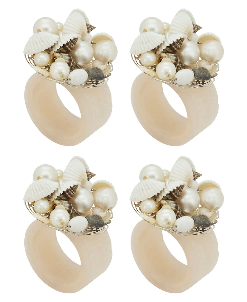 Saro Lifestyle Seashore Splendor Beaded Resin Napkin Ring Set of 4,