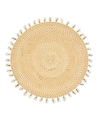 Saro Lifestyle Seaside Splendor Shell Rattan Placemat Set of 4,15"x15"