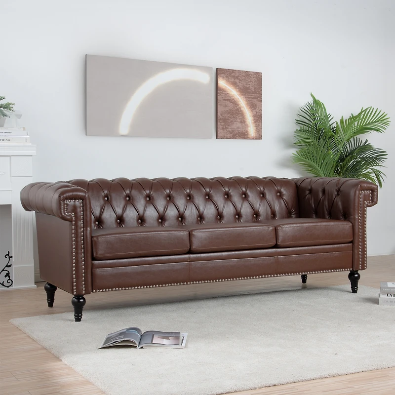 Streamdale Furniture 83.66 Inch Width Traditional Square Arm Removable Cushion 3 Seater Sofa