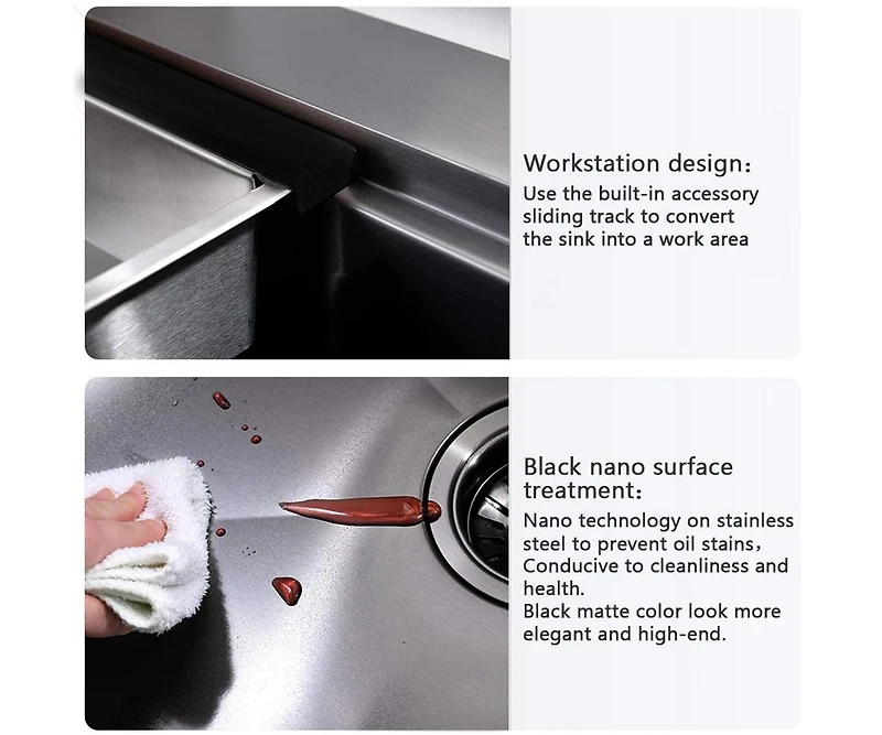 Streamdale Furniture Workstation 33-inch Drop-In Kitchen Sink R10 Radius Stainless Steel Kitchen Sink Single Bowl with Integrated Ledge & Accessories