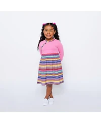 Mixed Up Clothing Girls Long Sleeve Ruffle Trim Dress - Fiesta Stripes