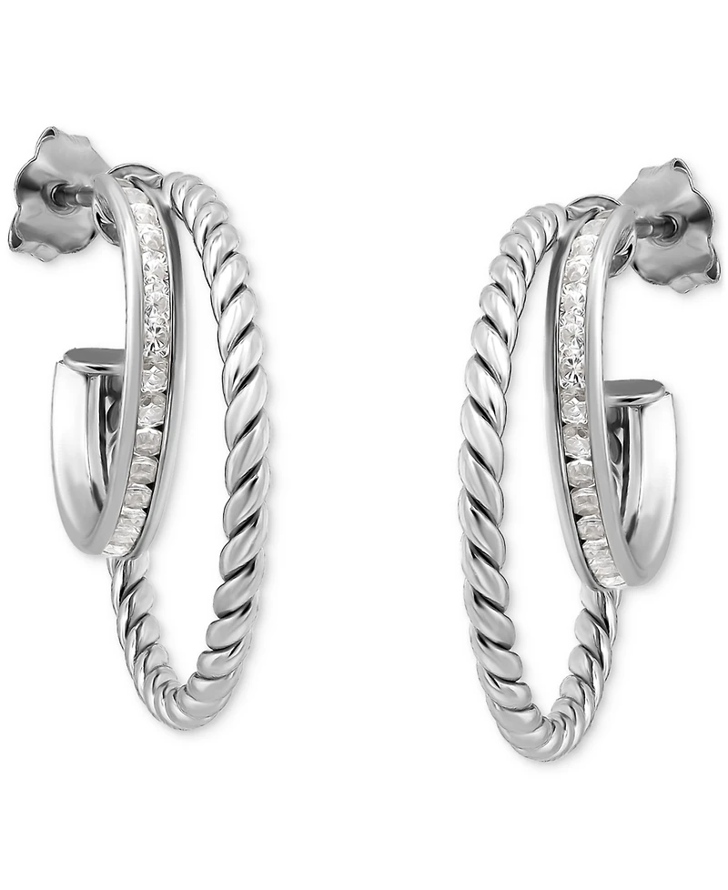 Giani Bernini Cubic Zirconia Double Small Hoop Earrings, 0.75", Created for Macy's