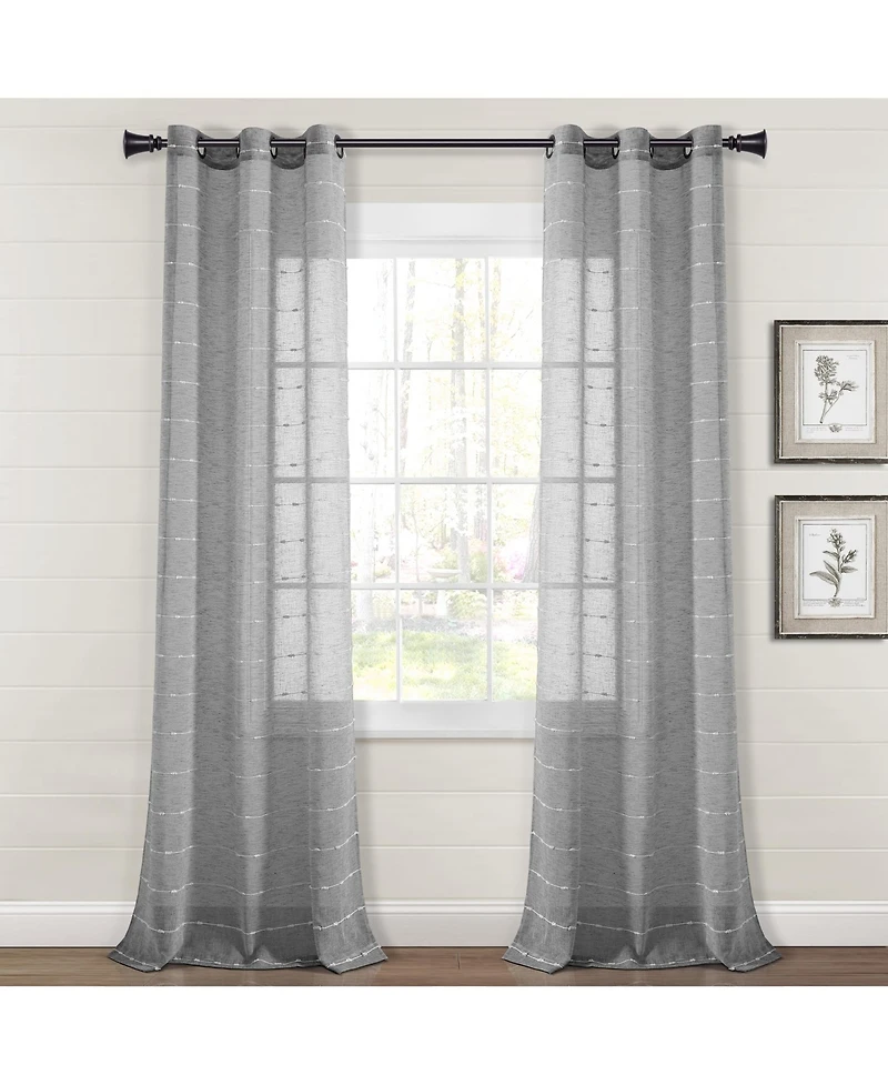 Lush Decor Farmhouse Textured Grommet Sheer Window Curtain Panels