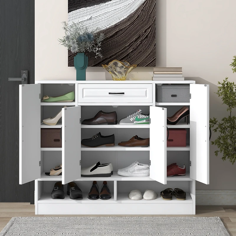 Streamdale Modern White Shoe Cabinet with Adjustable Shelves