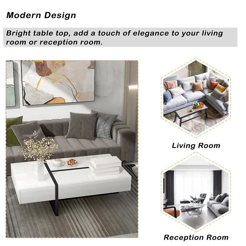 Streamdale Modern High Gloss Cocktail Table - 45.2x25.5x13.7
