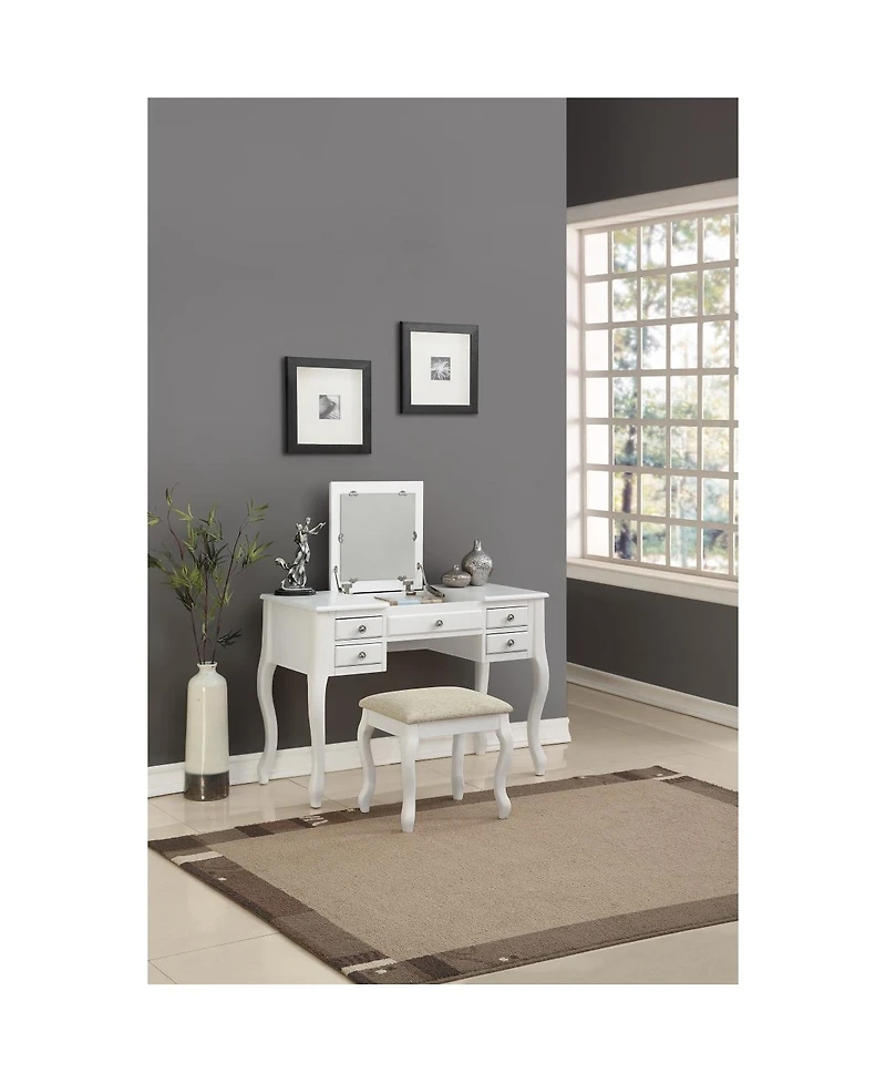 Simplie Fun White Vanity Set with Stool and Unique Legs