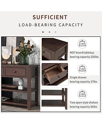 Simplie Fun Retro Design Console Table With Two Open Shelves, Pine Solid Wood Frame And Legs