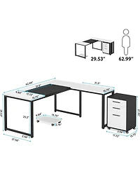 Tribesigns 62.99" L-Shaped Computer Desk with Mobile File Cabinet, Large Executive Office Desk with 3-Drawer Vertical Filing Cabinet, Business Fu
