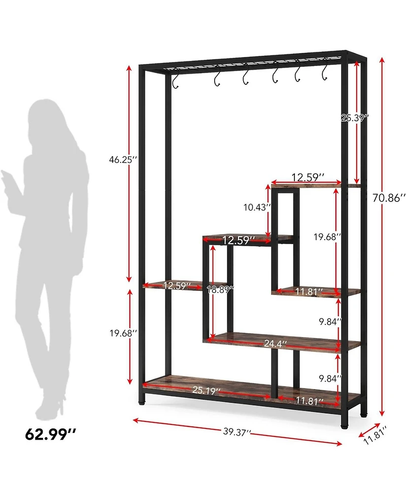 Tribesigns 5-Tier Tall Indoor Plant Stand, 70.9 inches Large Metal Plant Shelf with 6 Pcs Hanging Hooks, Multi-Purpose Flower Bonsai Pots Display Rack