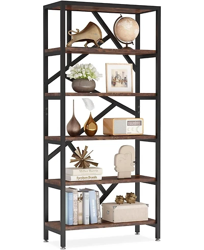 Tribesigns 71 Inch Industrial Bookshelf, 6 Shelf Etagere Bookcase, Free Standing Open Book Shelves Storage Display Shelf for Bedroom Home Office Livin
