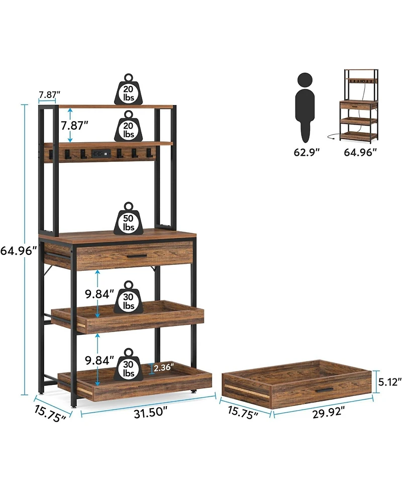 Tribesigns Kitchen Bakers Rack with Power Outlets, 5-Tier Microwave Oven Stand with Drawer and Sliding Shelves, Freestanding Coffee Bar, Kitchen Stora