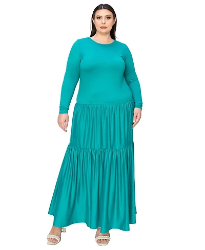 L I V D Plus Tiered Maxi Dress with Long Sleeves