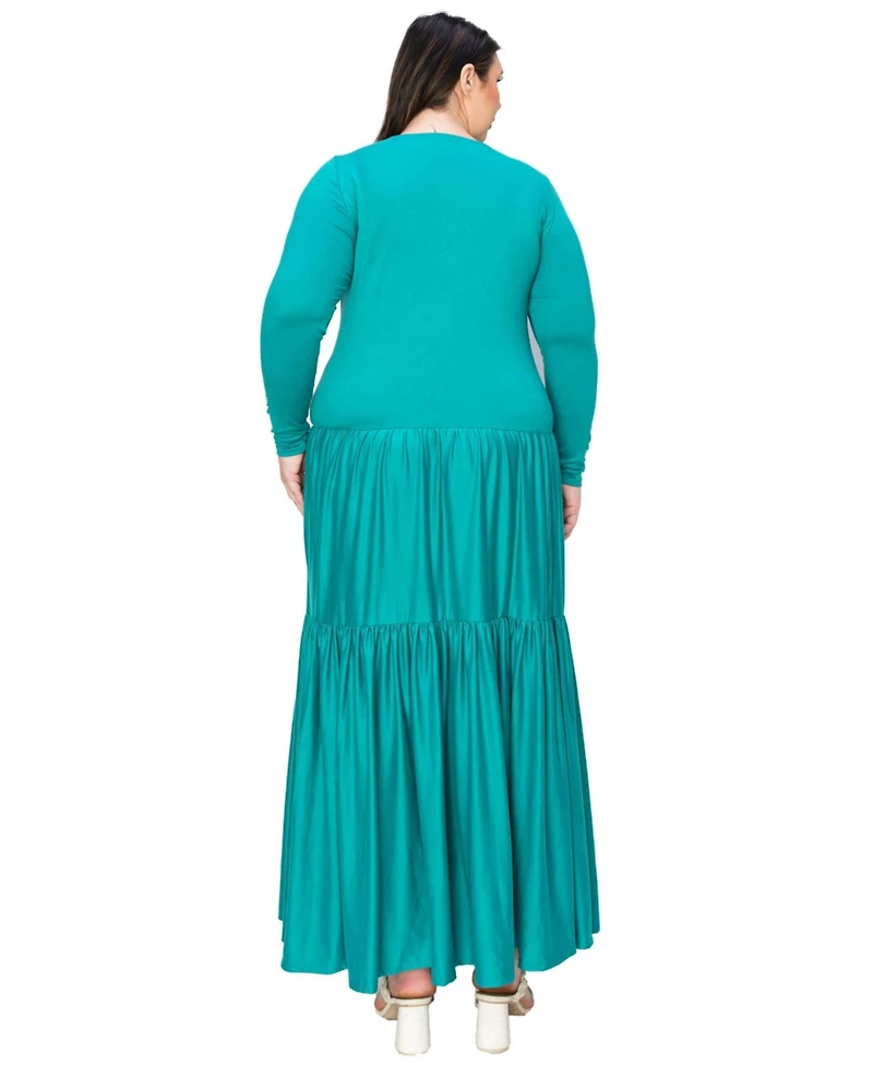 L I V D Plus Tiered Maxi Dress with Long Sleeves