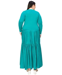 L I V D Plus Tiered Maxi Dress with Long Sleeves