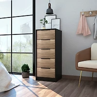 Streamdale Cannon 5-Drawer Rectangle Dresser Black Wengue And Light Oak
