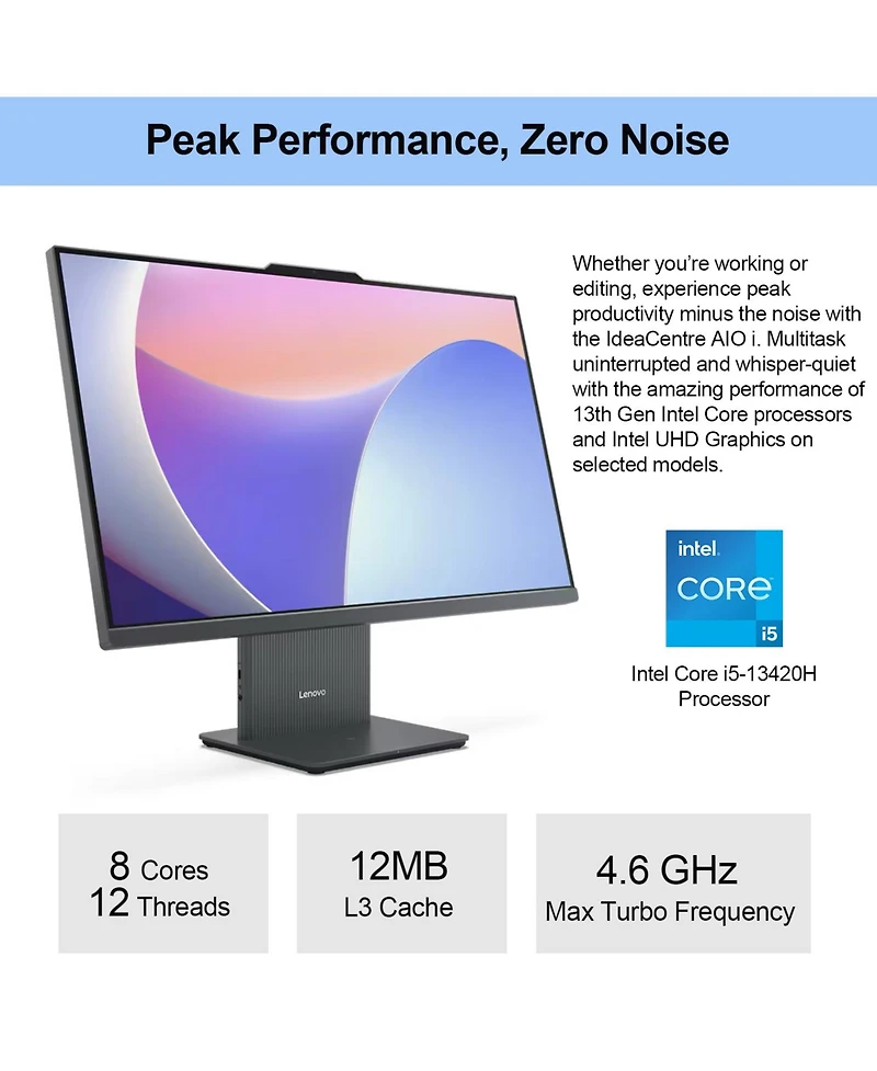 Lenovo IdeaCentre i Gen 9 27" Daily All-in-One Desktop Intel Core i5-13420H 8GB Ram 512GB Ssd Storage Windows 11 Home Fhd Touchscreen - Grey