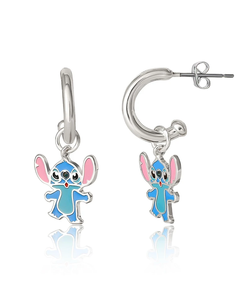 Disney Lilo and Stitch Silver Plated Stitch Drop Hoop Earrings